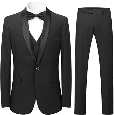 Sliktaa - Esmoquin de 3 piezas para hombre, elegante, clásico, de corte ajustado, para reuniones de negocios, bodas, bailes y uso diario, XL