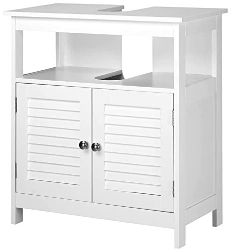 BAKAJI Meuble sous-Sol lavabo lavabo Armoire Salle de Bain Deux Portes Double Ouverture étagère Design Moderne Maison Gain de Place étagères intérieures Bois Blanc 60 x 30 x 60 cm