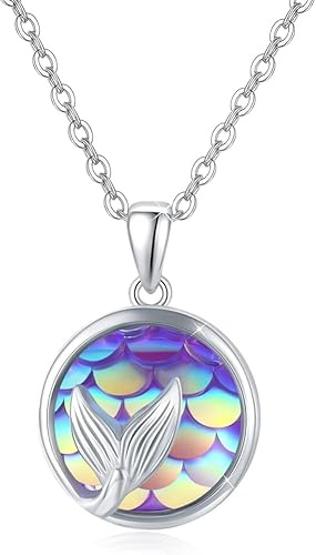 JFASHOP Collier sirène 925 argent Sterling queue de sirène pendentif écaille de poisson collier pour filles sirène bijoux cadeaux pour femmes enfants
