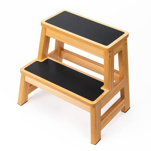 StrongTek Wood Step Stool, 17 Tall Two-Step Design for Adults & Kids, Heavy-Duty 500 lbs Capacity with Non-Slip Steps, Ideal for Kitchen, Bedside & Bathroom Use