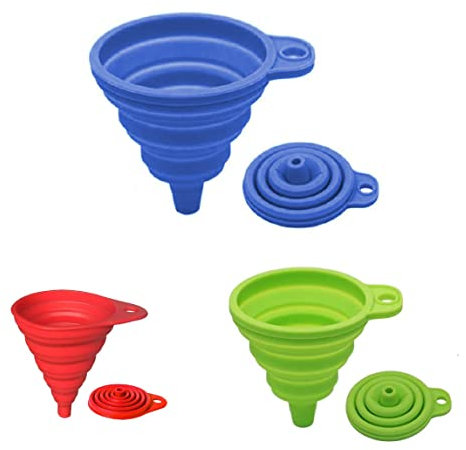 Confezione da 3 Imbuti Pieghevoli in Silicone per Cucina e Trasferimento Liquidi - Piccolo, Medio e Grande
