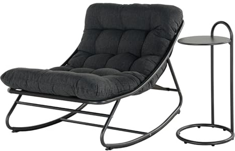 Grand patio Rocking Chair with Side Table, Garden Lounge Chair with Removable Water-resistant Cushion for Adults, for Patio, Garden, Living Room, Sun Lounge, 330 LBS Weight Capacity, Dark Gray