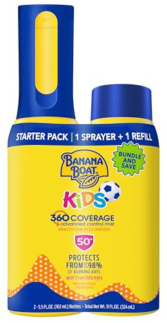 Banana Boat 360 Coverage Kids Sunscreen Mist SPF 50 Bundle | Non-Aerosol Kids Sunscreen Spray with Refill, Childrens Sunblock Spray SPF 50, 5.5Fl Oz ea Bundle Pack