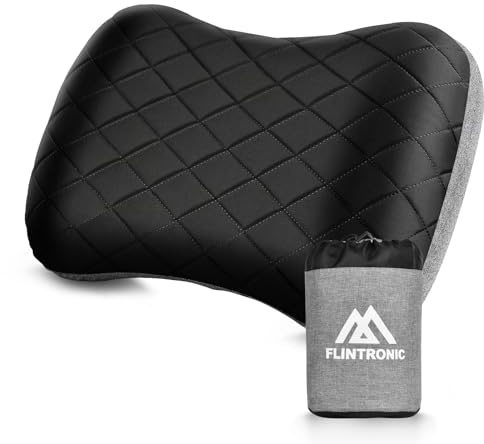 flintronic Campingkuddar, uppblåsbar resekudde för nacke, ultralätta strandkuddar med förvaringsväskor, uppblåsningskuddar ergonomisk luftkudde för nacke och ländryggsstöd – komfort på resor (svart)