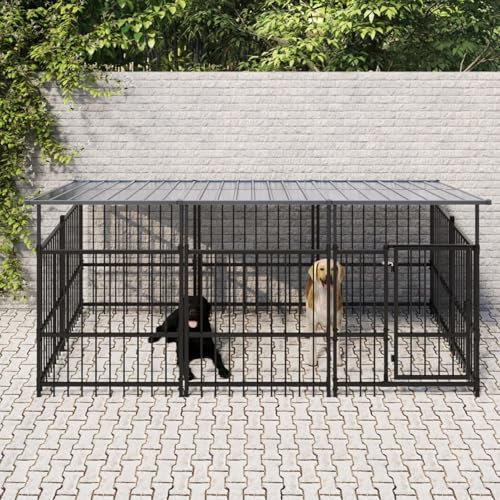 qohoio Outdoor-Hundezwinger mit Dach EisenkäFig FüR Hunde Outdoor Hundezwinger HaustierkäFig Hundevilla Stahl 5,63 m² 3124608