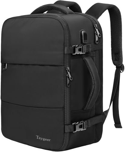 Taygeer for New Ryanair Cabin Bags 40x30x20 Underseat, Travel Backpack Cabin Size, Rucksack for Plane Hand Luggage Backpack for Travelling, Ryan Air Cabin Bag 40x30x20 with Separate Shoe Pouch, Black