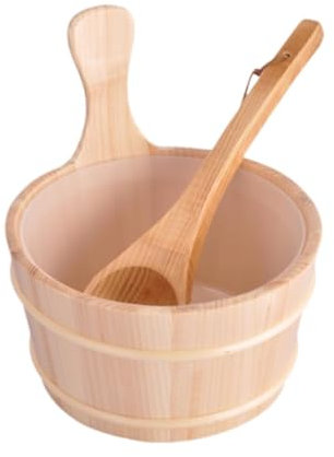 Sharplace Seau en Bois pour Sauna avec louche, Ensemble d'accessoires pour Sauna, 4 L, Grande capacité, récipient de Rangement Portable, pour l'hiver, Spa