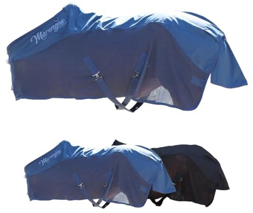 Marengos - Regen- & Fliegendecke Comfort – Pferdedecke mit Mesh, Kreuzgurten, Triplex-Verschluss & Ringe für Halsteil – reißfeste Regendecke – Outdoordecke f. Pferde – Kreideblau – 135cm