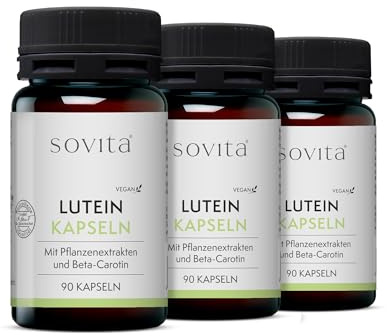 sovita Lutein Kapseln für Augengesundheit mit Beta-Carotin & Pflanzenextrakten | Tagetes & Heidelbeer-Extrakt für Sehkraft & Zellfunktion | Nahrungsergänzung | 270 Kapseln