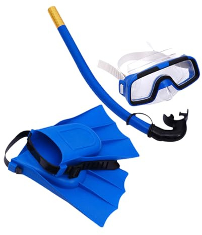 GRIRIW Set Snorkeling per Ragazzo Ragazza Maschera Subacquea Blu, Occhiali da Sub e Pinne in Silicone Cinturino Regolabile, Boccaglio per Immersioni All’aperto e Vacanze in Famiglia