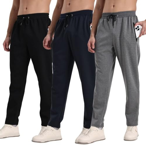 Hpbygstae Lot de 3 pantalons de jogging athlétiques pour homme, avec fermeture éclair, respirants et flexibles