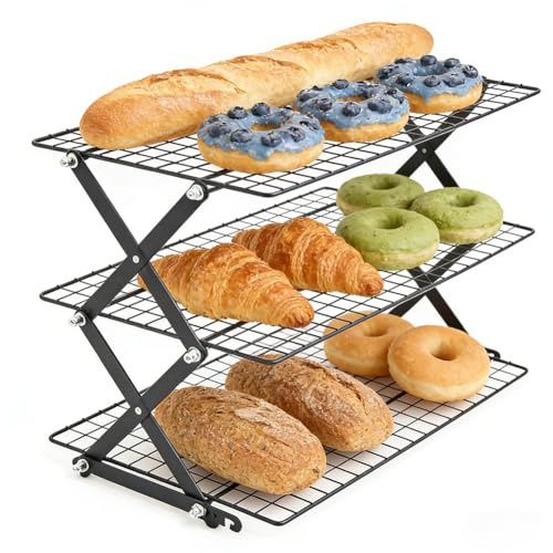 Zinueen Grille de refroidissement empilable et pliable à 3 étages pour cuisine, grille de refroidissement pliable et grille à biscuits pour biscuits, gâteaux, muffins, pain