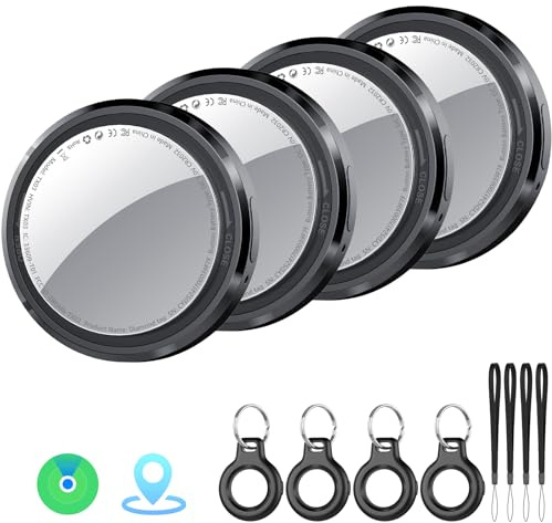 Smart Air Tracker Tag 4 Pack, Buscador de Objetos Bluetooth Funciona con Buscar Apple (sólo iOS), Localizador Bluetooth, Rastreador para Llaves, Cartera, Equipaje, Mochila, Batería Reemplazable, Negro