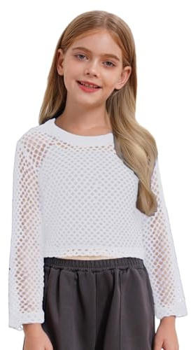 Enfants Filles Filet De Pêche T-Shirt Manche Longue Danse De Rue Tenue Quotidienne Hip-Hop Danse Jazz Crop Top Tee-Shirt