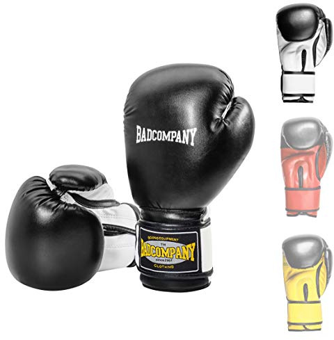 Bad Company boxhandskar av konstläder med ventilationssystem och brett box-bandage med kardborrlås i olika färgkombinationer för boxträning, sparring och sparklådor I viktklasser 35 ml – 40 ml schwarz-weiß 14 Unzen (oz)