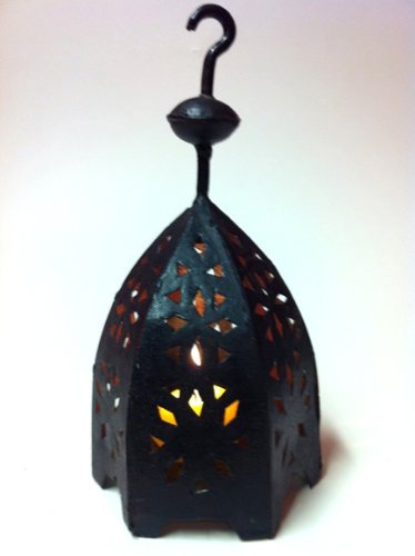 Orientalische Laterne aus Metall Schwarz Sliman 22cm groß | Marokkanische Gartenlaterne für draußen, Innen als Tischlaterne | Marokkanisches Gartenwindlicht Windlicht hängend oder zum hinstellen
