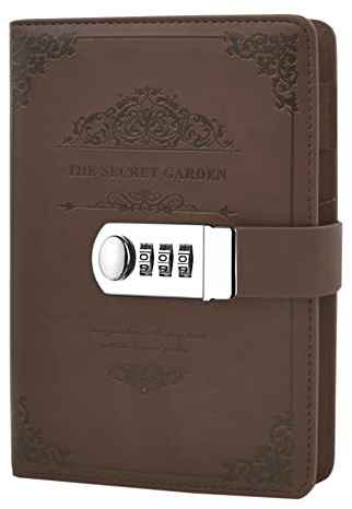 Ai-life Rétro Vintage PU Cuir Carnet de Notes Agenda Planificateur Organisateur avec Serrure à combinaison, Cahier/Journal Bloc-notes/Aidemémoire Cadenas Carnet, Porte-stylo(200x130mm)