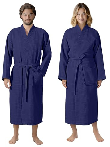 HOMELEVEL Pique Bademantel für Damen und Herren - Waffelpique Morgenmantel leicht - versch. Größen - leichter Bademantel für Sauna Reise Pool - Waffelmuster Reisemantel
