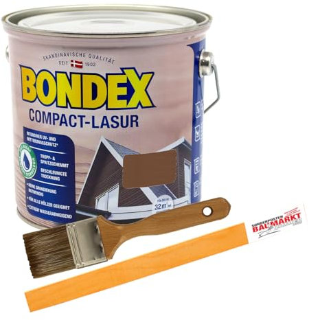 Bondex Compactlasur 2in1 Holzlasur nussbaum 2,5L zum sprühen und streichen inkl. Pinsel und Rührstab