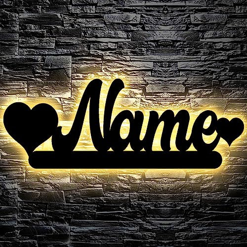 LED Deko Schlummerlicht Nachtlicht Name mit Herz herzchen, personalisiert mit Wunsch Namen Lasergravur Abendlicht Kinderzimmer Wohnzimmer Geschenk - in 13 Farben
