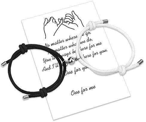 Braccialetti di coppia di attrazione reciproca magnetica 2 pezzi Braccialetti di corrispondenza intrecciati con corda fatta a mano Regalo fidanzato fidanzato (Black and white Magnetic Bracelets)