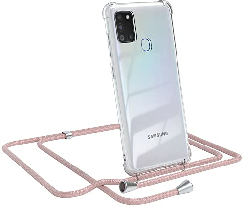 EAZY CASE Handykette kompatibel mit Galaxy A21s Handyhülle mit Umhängeband, Handykordel mit Schutzhülle, Silikonhülle, Hülle mit Band, Stylische Kette für Smartphones, Rosé-Gold