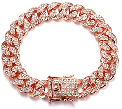 HALUKAKAH Cadena Oro Diamante para Hombre,14/20MM Chapado en Oro Real 18k/Platino Acabado en Oro Blanco Cadena Cubano Collar Gargantilla Pulsera,con Caja Regalo