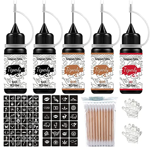Wubxbvvx Jagua Gel-Tattoo-Set für Damen, Herren, Kinder, Tattoo-Zubehör, freihändiges Set, 3 Farben in 5 Flaschen, Unisex, Temp Tattoo-Kit mit Schablonen für Kinder, semi-permanent