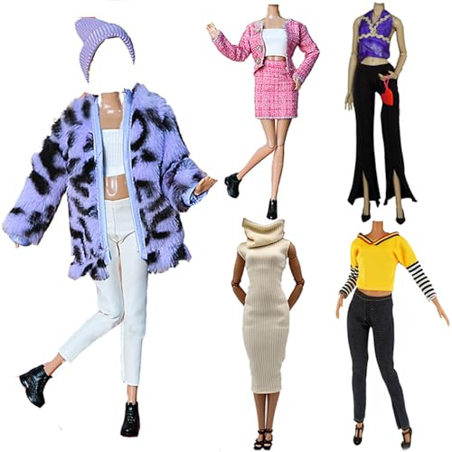 Lance Home® 5 Ensemble Vêtements d'automne Robes + Pantalon Chaussures Sac De Mode Chapeau Manches Longues Manteau pour 29cm Poupées Accessoires Bébé Cadeaux de noël Casual Style (A)