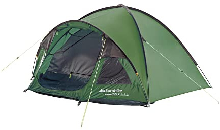 Eurohike Cairns 2 DLX Nightfall Tent for 2 People with Porch and Darkened Bedroom, 2 Man, Compact, Lightweight, Dome, Easy to Pitch, Backpacking, Festivals, Wild Camping, Hiking, 2000mm HH, Green
