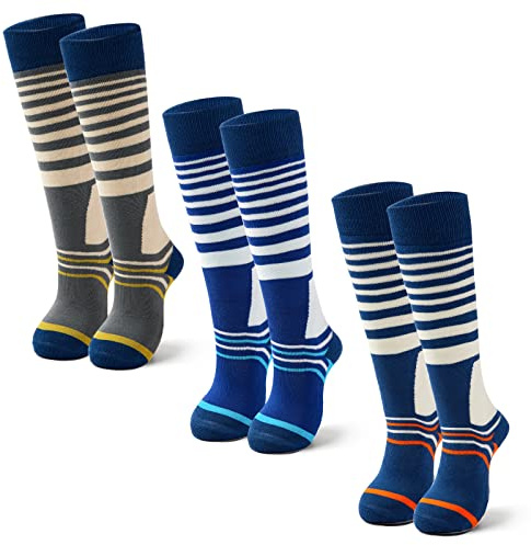 Qterdiz Unisex Children's Warm Ski Socks Boys Thick Ski Socks Girls Thermal Socks for Ski and Snowboard 3 Pairs, Mix 9221, 8-10 Jahre
