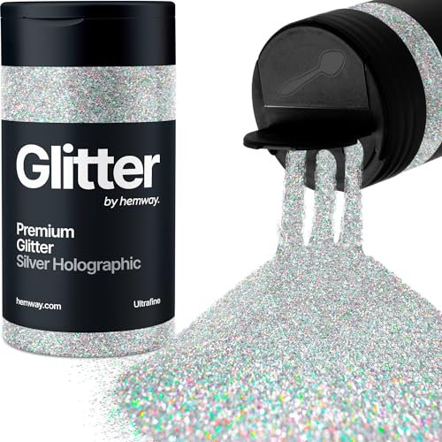 Hemway Silber Holografisch Glitzer Ultrafine 130g/4.6oz Pulver Metallisches Harz Handwerk Glitzer Flocke Pailletten für Epoxid Becher, Haare Gesicht Körper Auge Nagelkunst Fest