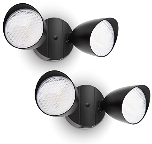 UME 2-Packs 2500 Lumen 32 Watt 28 LED Dual-Head Floodlight Outdoor, Full Metal Design, Waterproof Exterior Security Wall Light 5000K for Patio, Garden, Yard-Black