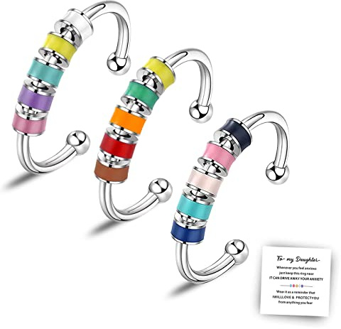 Long tiantian Regalo per figlia da mamma, anello regolabile aperto spinner ansia per preoccupazione e ansia, regali per la festa della mamma per la figlia