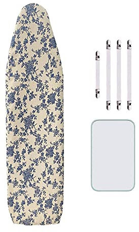 Treer Housse Table à Repasser 140x50cm en Coton Épais, Résistante Aux Hautes Températures, avec Tampon Anti-Scorch et Fixations, pour Fers à Repasser Vapeur (140x50cm,Rose Bleue)