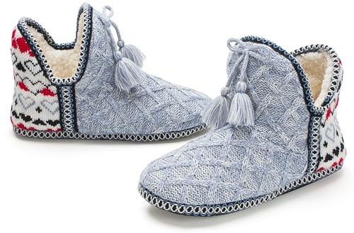 Cozylook Women's Bootie Slippers, Cozy House Shoes with Memory Foam Soles, Plush Fleece Moccasin Socks, Warm Fuzzy Christmas Gifts Unique, Indoor Outdoor Loafers, Blue Adult Size 9-10