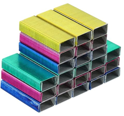 PATIKIL häftklamrar för häftapparat 4-pack (1 000 st häftklamrar per förpackning) #10 mini 9,5 cm längd häftklamrar stuvfri för hem kontorsmaterial rosenröd/blå/gul/grön