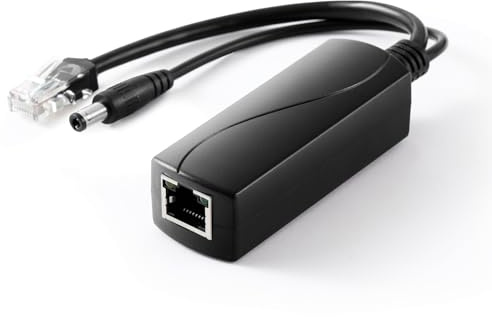 REVODATA PoE Divisor Gigabit 12V/2A, DC 5.5 * 2.5mm Enchufe Compatible con DC 5.5 * 2.1mm, Salida PoE a DC 12V/2A, Gigabit Ethernet Cumple IEEE802.3af/at, Plug and Play
