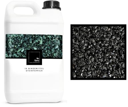 Mr. Epoxy Steinteppich für Außen & Innen Komplettset (25kg Kies + 1,3kg Bindemittel) - UV-Stabil & Geruchsneutral - Buntsteinputz mit Versiegelung als Bodenbelag (Nero)