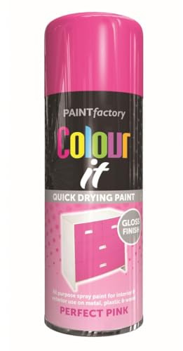 RAPIDE PF COLOUR IT Spray Paint Gloss Perfect Pink 250ml - Quick Drying Gloss Finish for Metal, Plastic, and Wood - Interior & Exterior Use