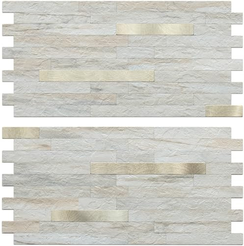 AULIGET 20 Sheets Faux Stone Peel and Stick Backsplash, Beige Marble Look PVC Wall Tile Stick on Backsplash for Kitchen and Bathroom