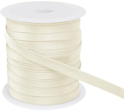 LEREATI Satin Bias Binding Tape for Sewing 2/5 Inch x 50m Sewing Bias Tape Double Fold, Upholstery Webbing Tape for Sewing, Bunting, Seaming, Quilting, Hemming (Off-White)