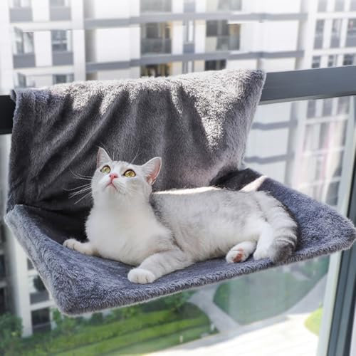 Cozy Pet Heizungsbett, hängende Katzenwiege, warmer Plüschkorb, faltbarer Metallrahmen für Kleintiere bis 5 kg, Beige-Grau, 45 x 30 x 24,5 cm (Grau)