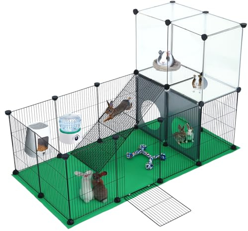 JUNGLE STONE Guinea Pig,Rabbit Run,Small Animals Playpen Cage,Pet Exercise Fence with Mat and Ramp,DIY Iron Mesh Panel, Interesting Game Holes Design,Ideal for Puppy,Kitten,Hamster,Hedgehog