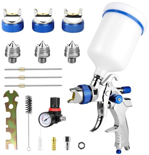 LustLocke HVLP Professionnel Pistolet à Peinture Alimentation par Gravité 3 Buses (1,4/1,7/2,0 mm), Pistolet Peinture Air Comprimé 600 ML – Spray Gun Voiture, Meuble, Bois, Métal