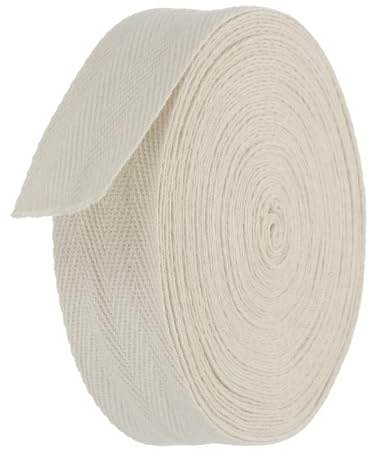 TA-VIGOR Bomullstwilltejp 30 mm, 10 meter förspänningstejp buntband mjuk naturlig fiskbensmönstrad bandrulle för sömnad klänningstillverkning gör-det-själv hantverk, beige