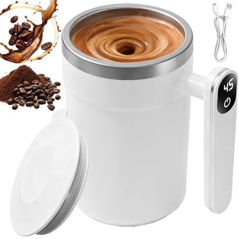 Selbstrührende Tasse 400ml mit Temperaturanzeige, Elektrischer Automatisch Magnetisch Rührende Kaffeetasse aus Edelstahl, Elektrischer Kaffeebecher für Milch, Kakao Im Büro, Küche, Reisen