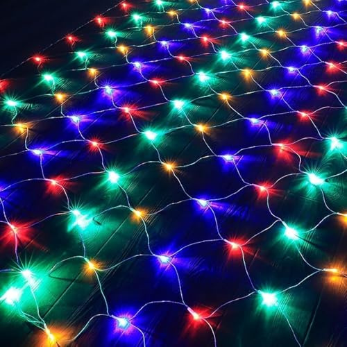 Filet Lumineux LED d'extérieur 10 x 8 m avec télécommande, 8 Modes, Guirlande Lumineuse Solaire, for arbustes, clôtures, fêtes, décorations de Sapin de Noël(Color,1.5mx1.5m 96led)