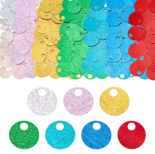 PH PandaHall 350 Stück 20mm Große Pailletten 7 Farben Flache Runde Pailletten Irisierende Losepailletten Glitzerfolienpailletten Für Basteln Nähen Schmuck Kleidung Stickerei Weihnachts Geburtstags