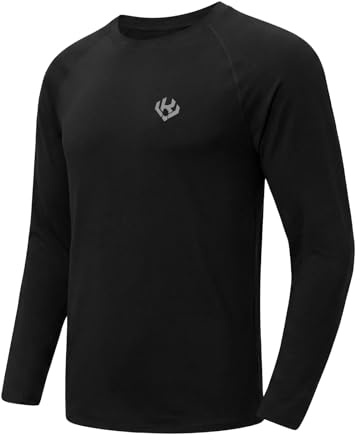 Vankee Camisetas Deporte Hombre Secado Rápido Respirable Camisetas Manga Larga Camiseta Funcional Ligera de Shirt UV Protección Top Cuello Redondo Holgado Shirts Aplicable Correr Fitness Entrenamiento